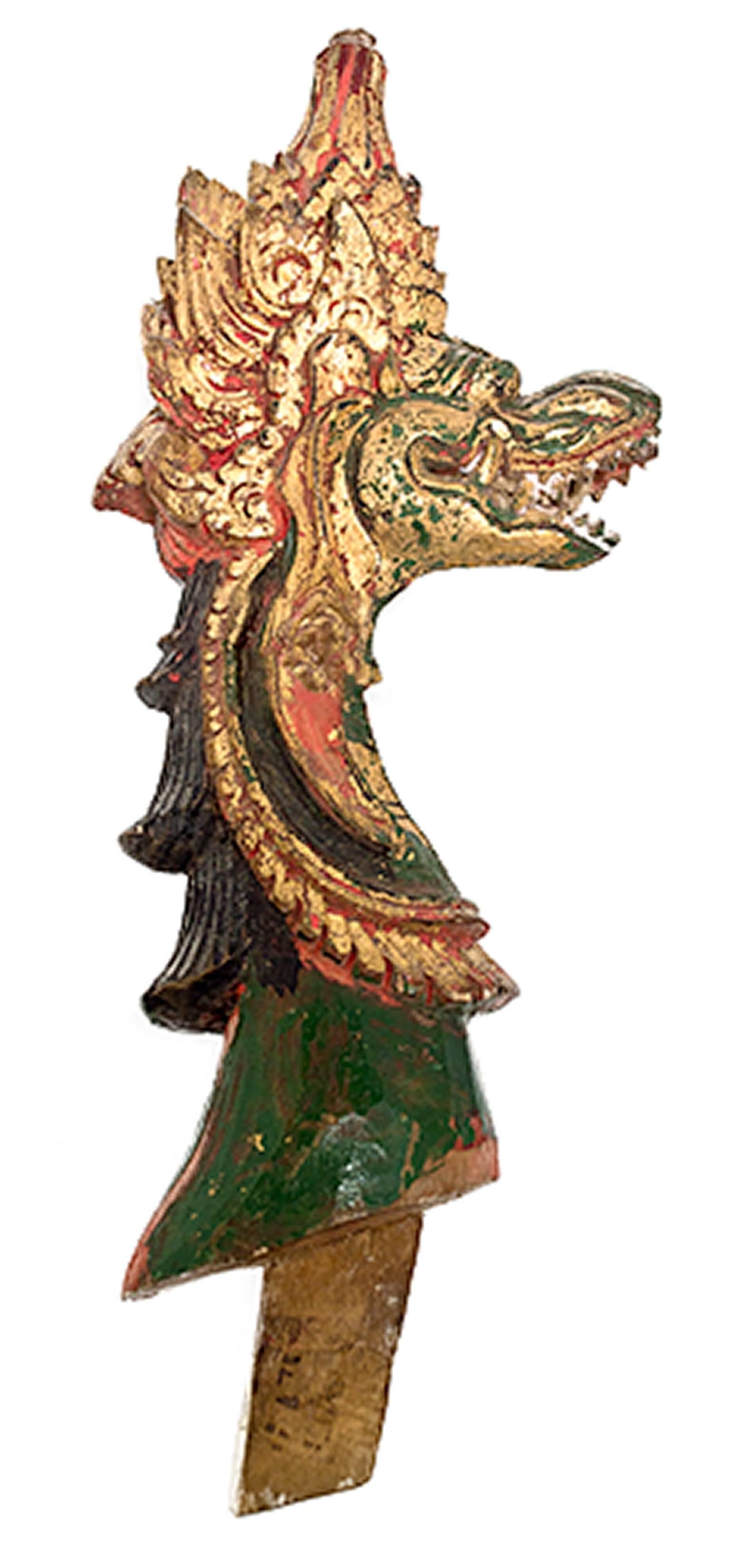"Garuda Finial, " Indonesian Hand-carved Painted Wood - Sculpture by Unknown