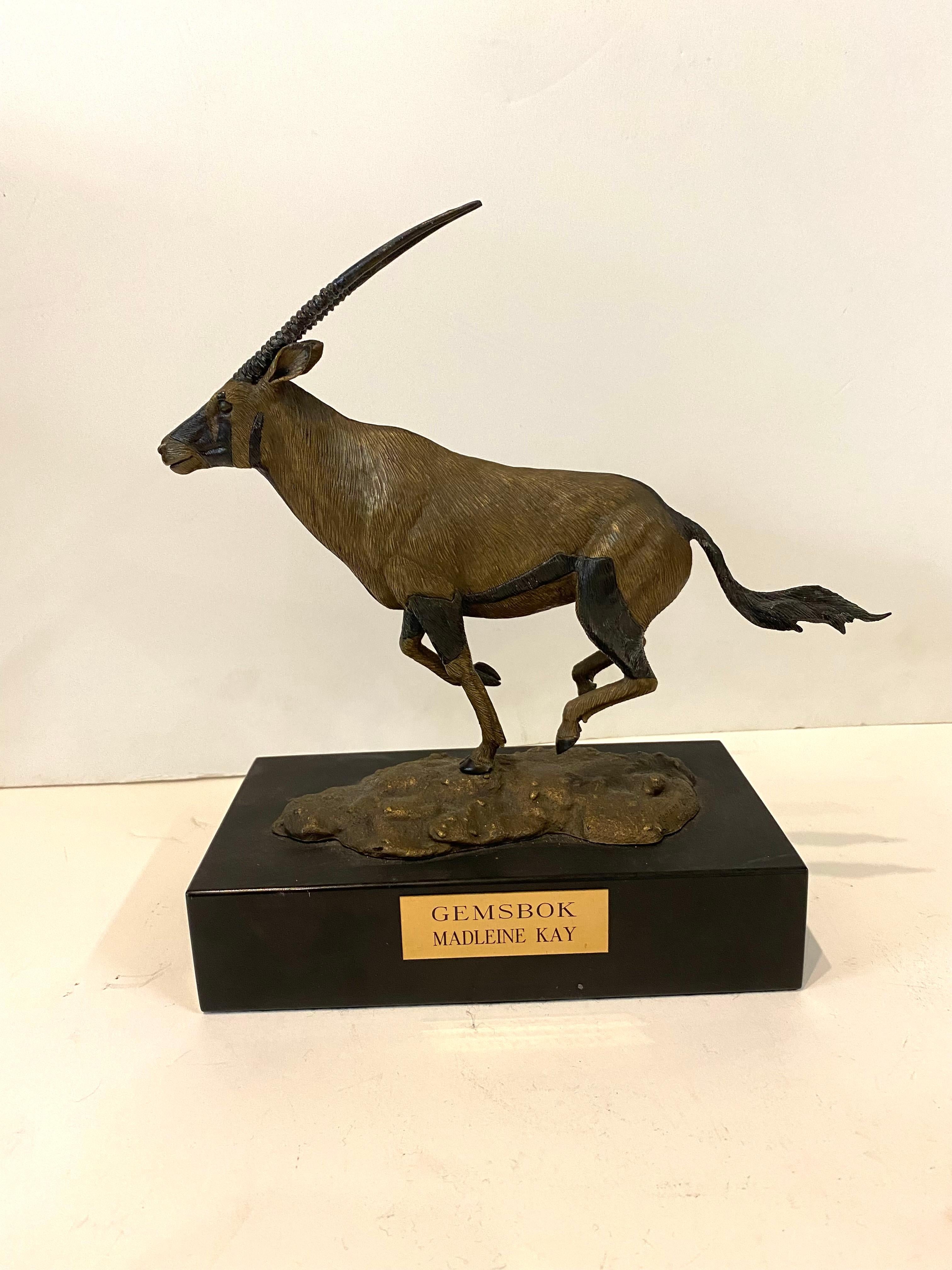  Gemsbok African Running Antelope Bronze Signed by Madleine Kay - Sculpture by Unknown