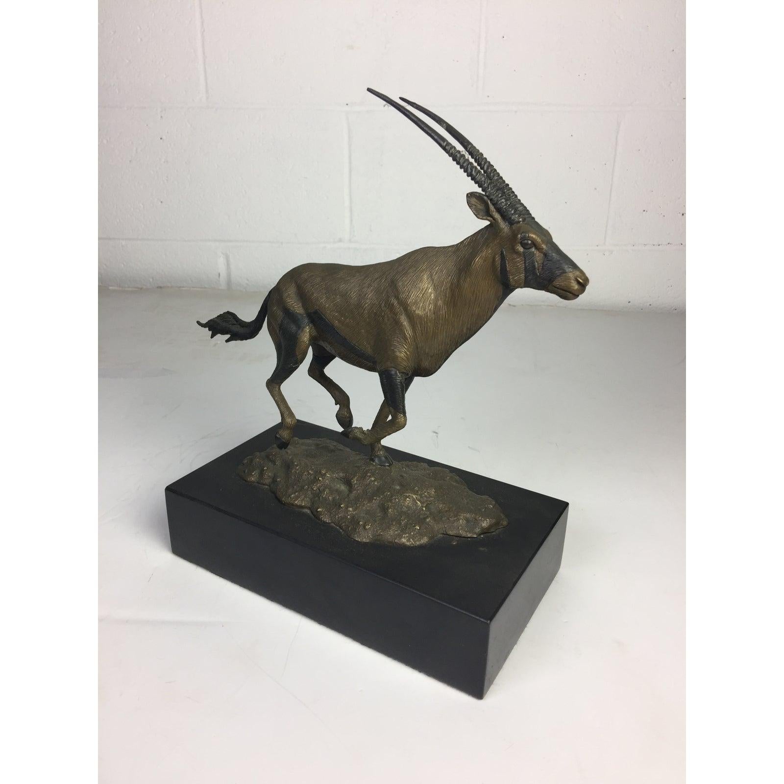  Gemsbok African Running Antelope Bronze Signed by Madleine Kay - American Realist Sculpture by Unknown