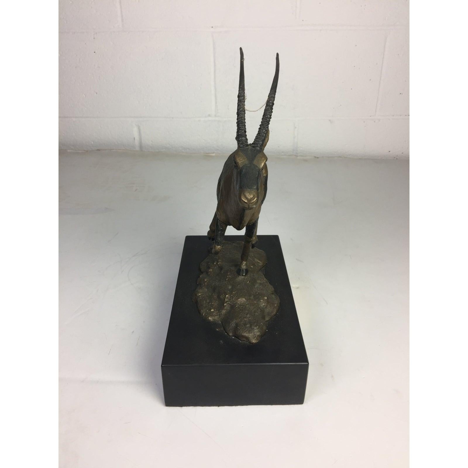  Gemsbok African Running Antelope Bronze Signed by Madleine Kay - Gold Figurative Sculpture by Unknown