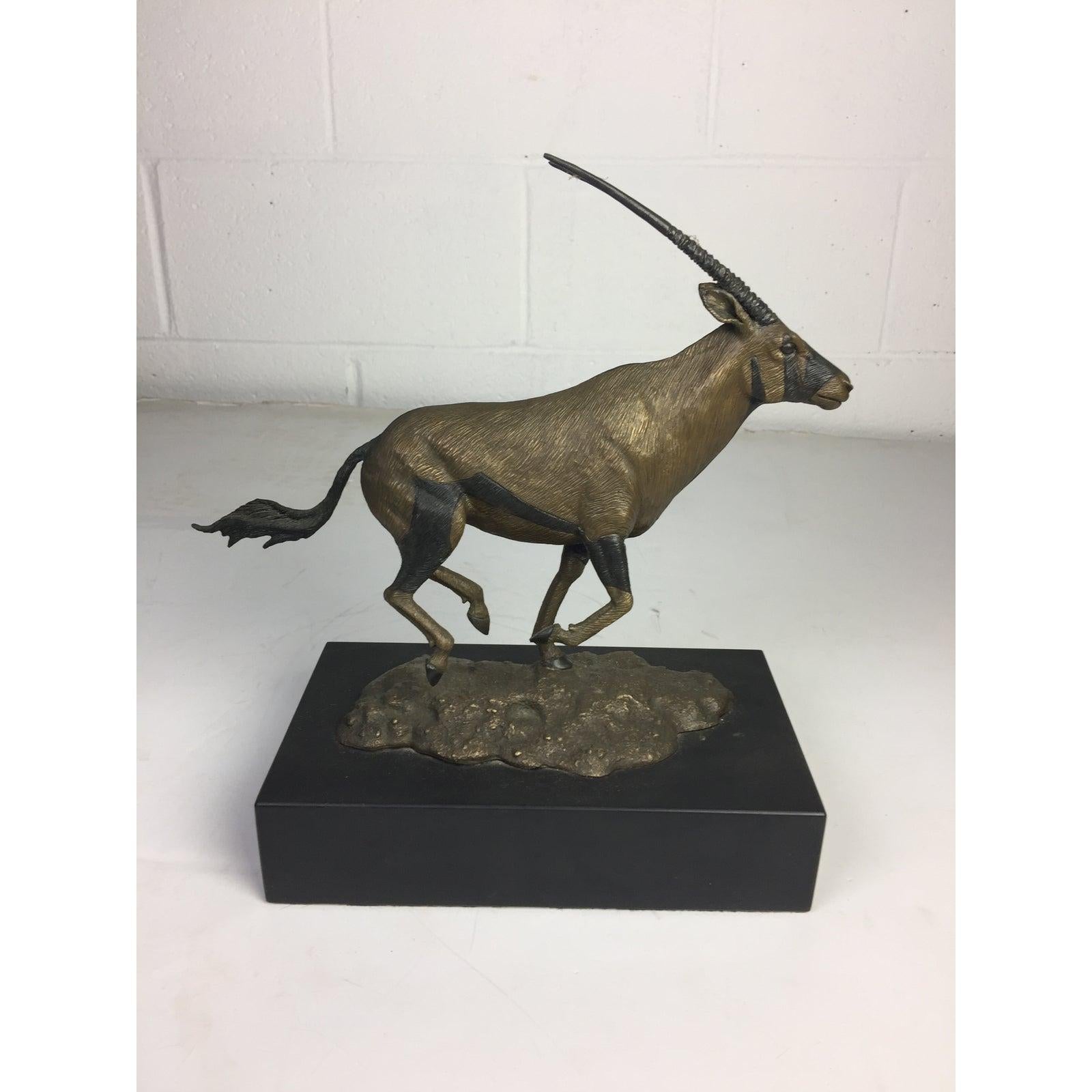  Gemsbok African Running Antelope Bronze Signed by Madleine Kay