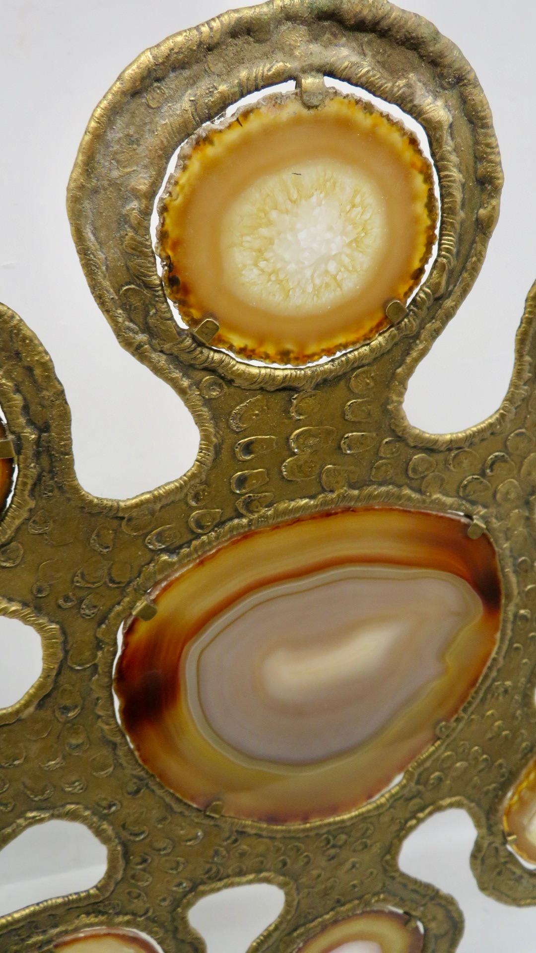 Sculpture murale BRUTALIST allemande abstraite en cuivre et agate, vers les années 1960 2