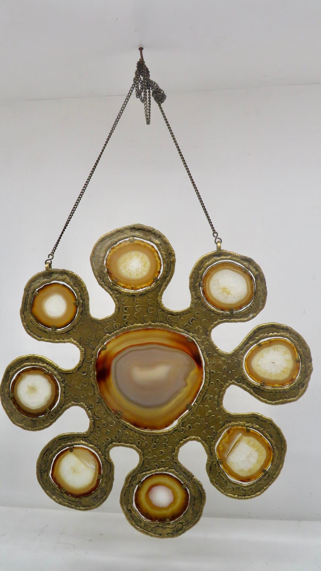 Unknown Abstract Sculpture - German BRUTALIST wall hanging Abstract Copper & Agate Sculpture c.1960's 