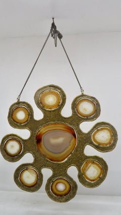 German BRUTALIST wall hanging Abstract Copper & Agate Sculpture c.1960's 