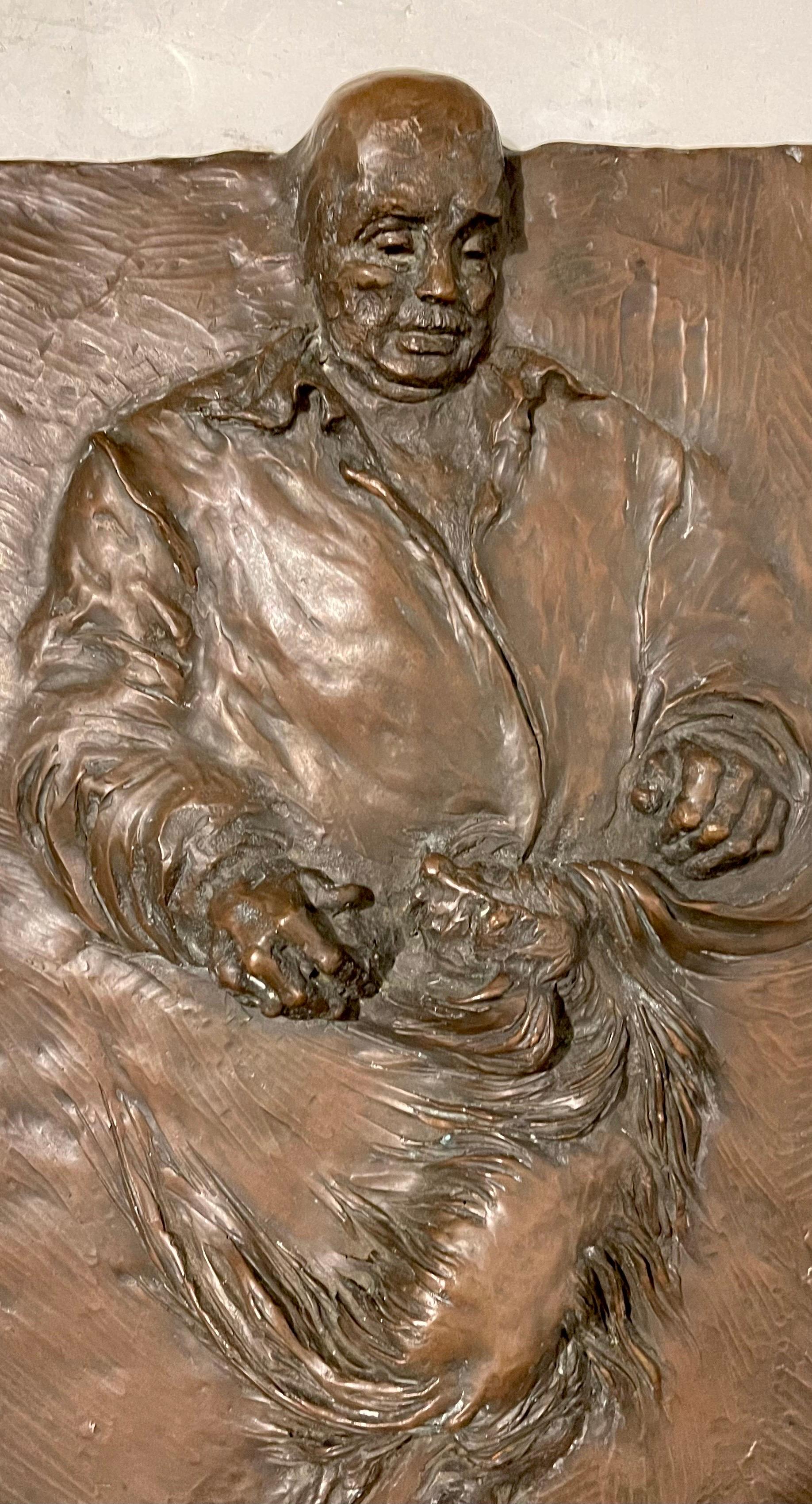 German Expressionist Bronze Relief Plaque Mans Best Friend, a Man and His Dog For Sale 6