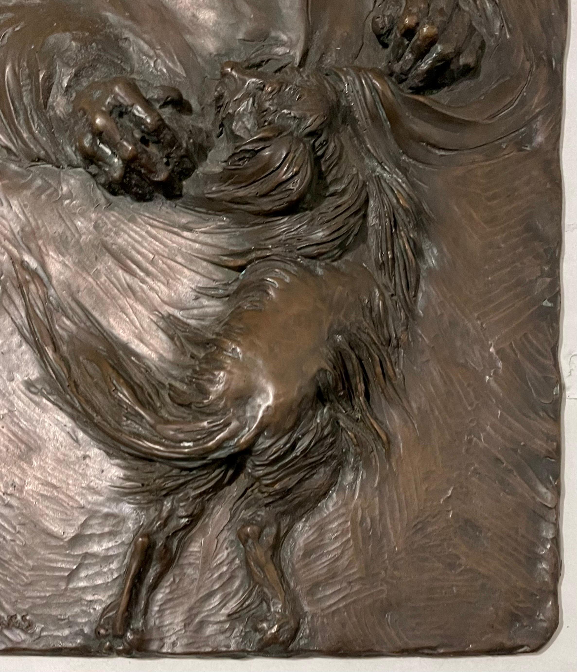 German Expressionist Bronze Relief Plaque Mans Best Friend, a Man and His Dog For Sale 5