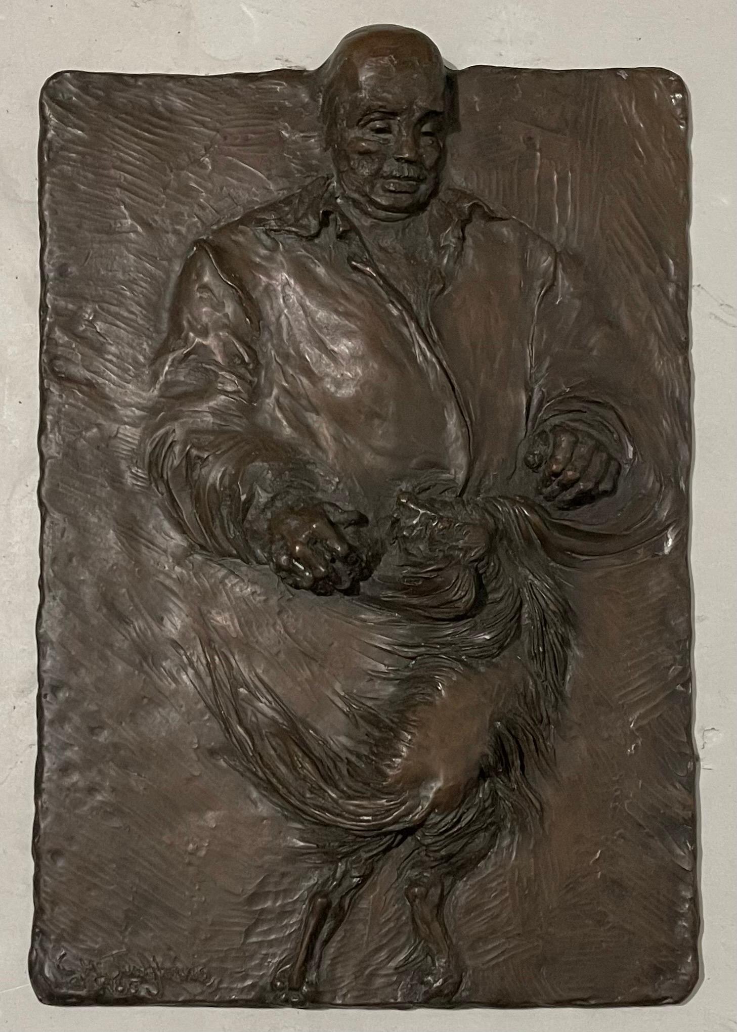 German Expressionist Bronze Relief Plaque Mans Best Friend, a Man and His Dog For Sale 8