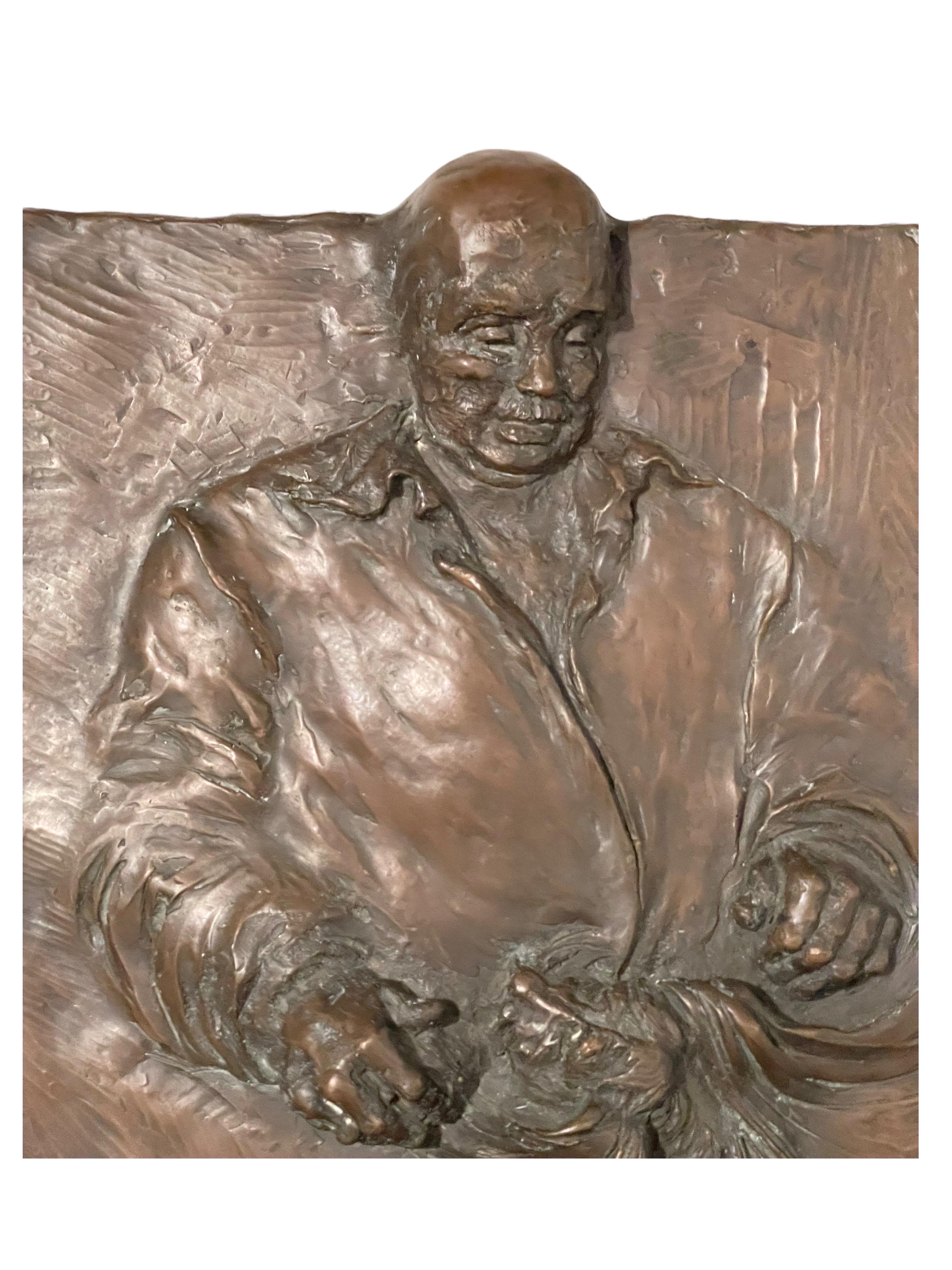 German Expressionist Bronze Relief Plaque Mans Best Friend, a Man and His Dog For Sale 9