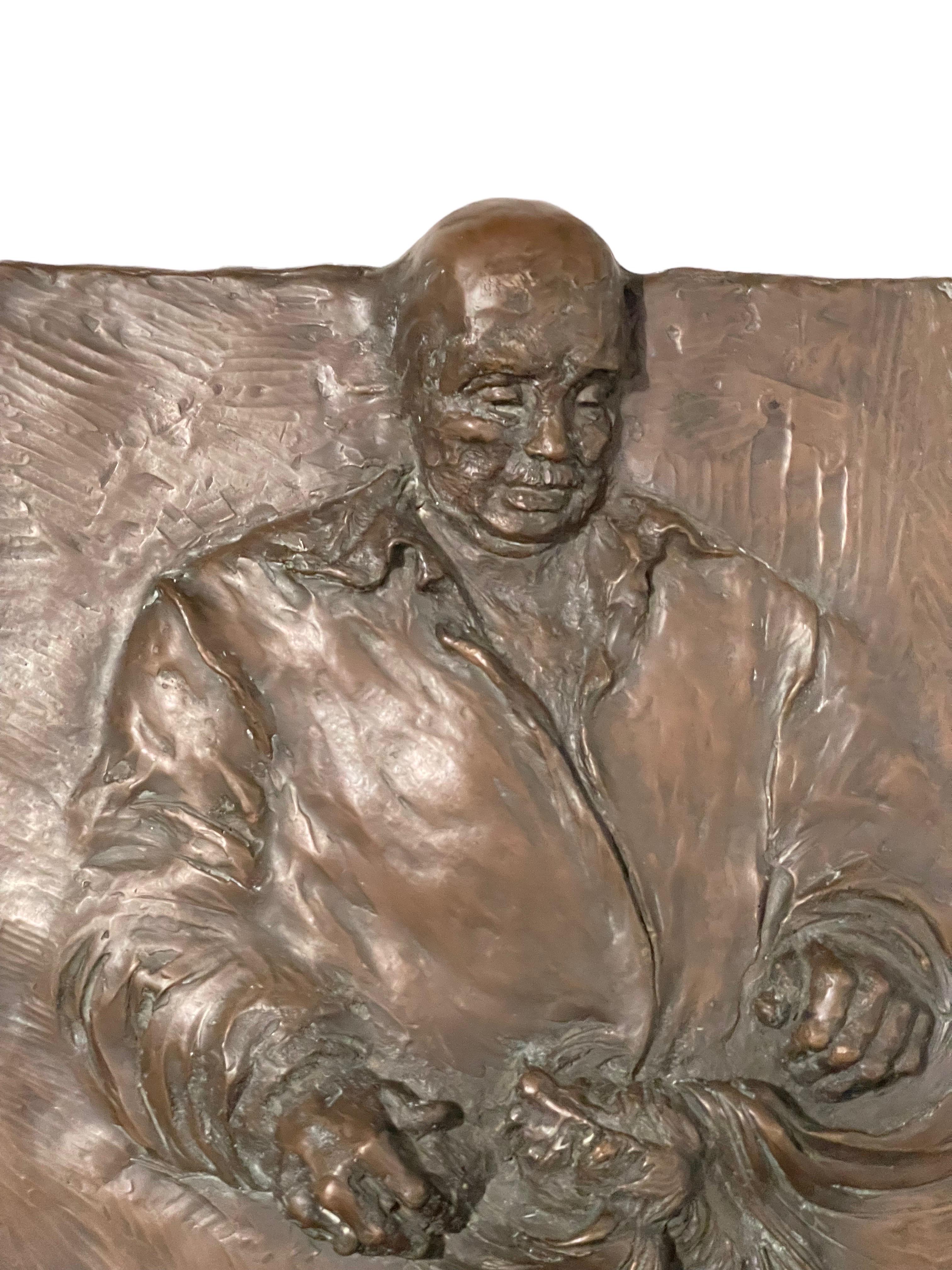 Placa Expresionista Alemana en Bronce en Relieve El Mejor Amigo de los Hombres, un Hombre y su Perro en venta 10