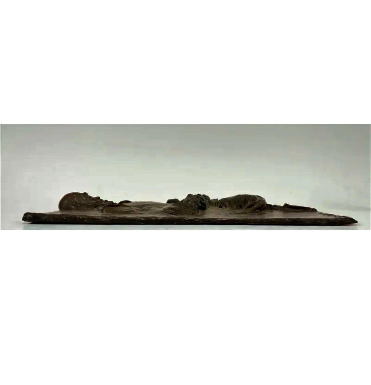 German Expressionist Bronze Relief Plaque Mans Best Friend, a Man and His Dog - Gold Figurative Sculpture by Unknown