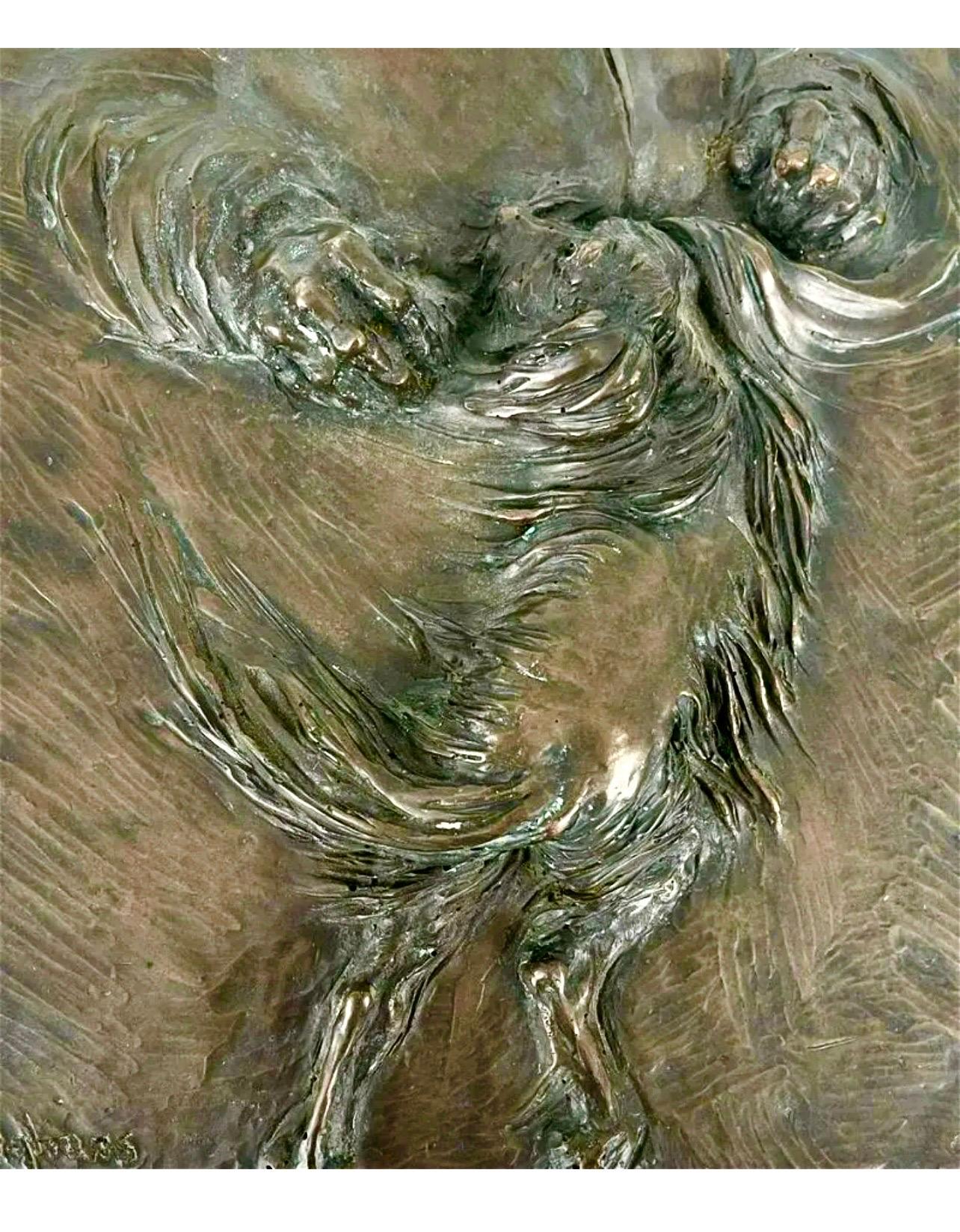 German Expressionist Bronze Relief Plaque Mans Best Friend, a Man and His Dog For Sale 4