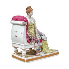 German porcelain figure - 19th century sculpture - Récamier after David -