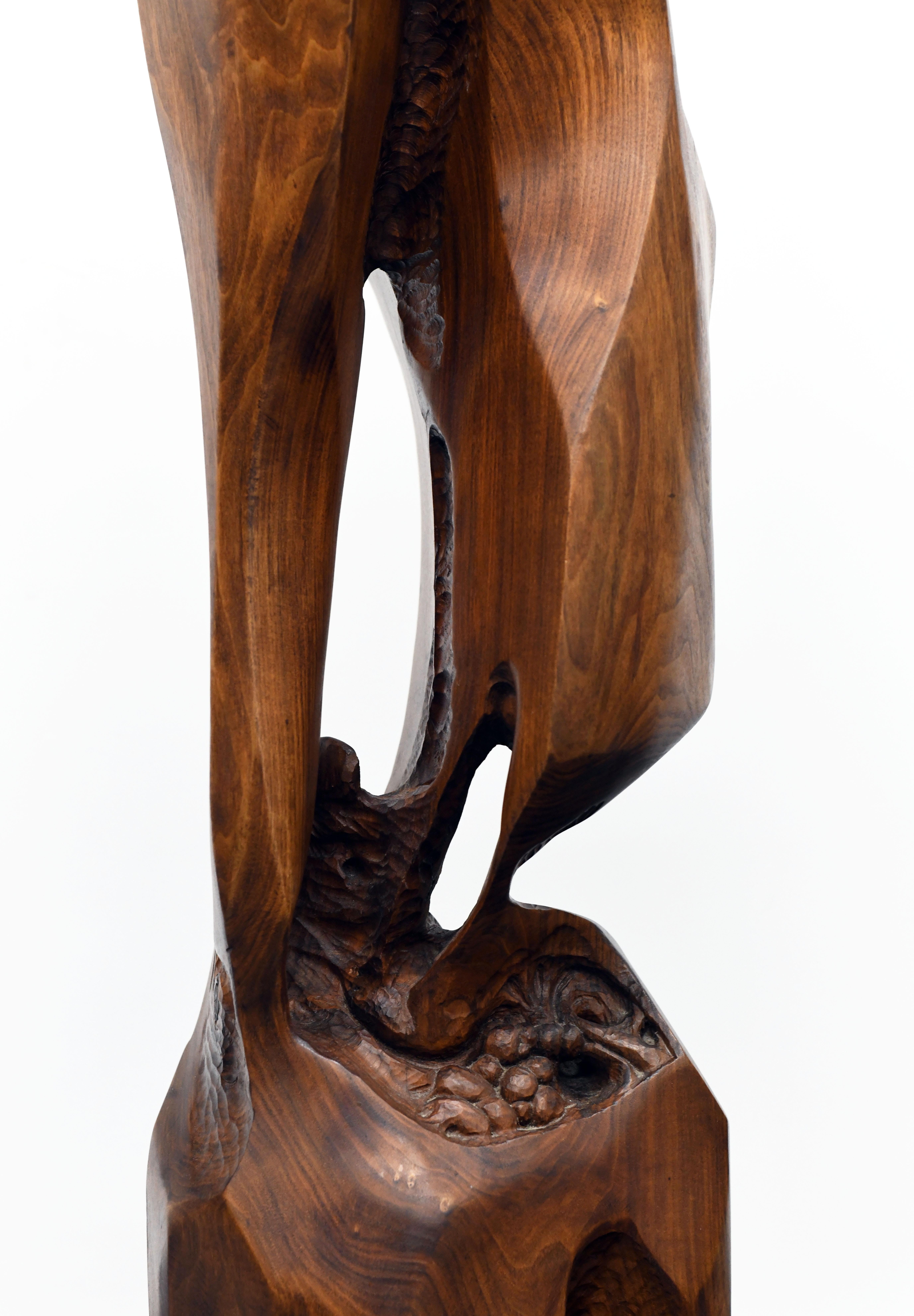 Large Abstract Wood Sculpture, 1986 - Brown Abstract Sculpture by Unknown
