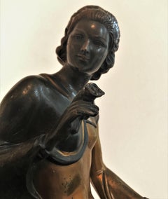 Girl with Rose and Deer - Gold, Marble, Bronze, Figurative Sculpture, Art Deco