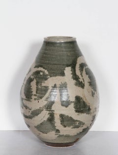 Abstract Glazed Green Stone Wear Vase