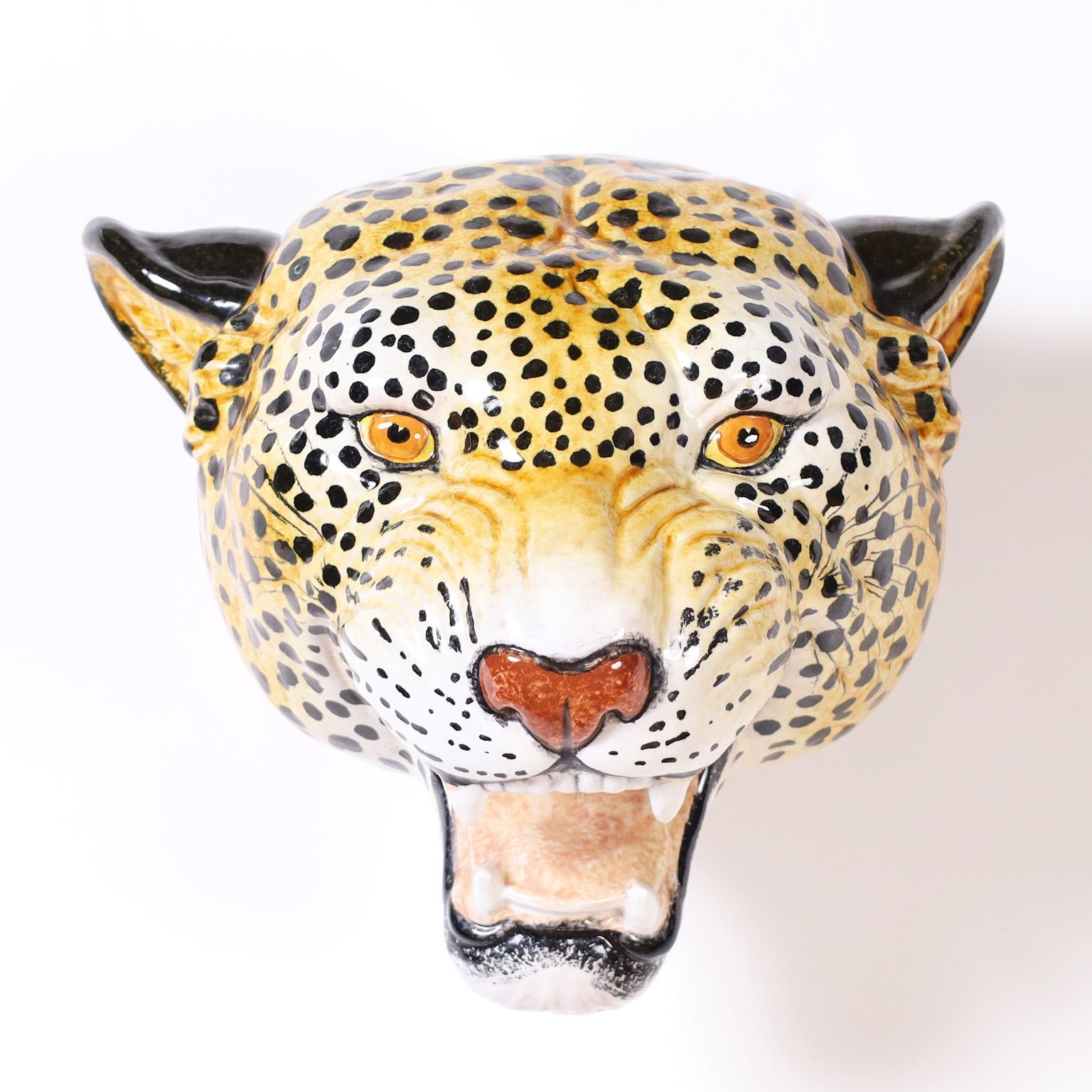 Glazed Terra Cotta Big Cat Sculptural Wall Mount - Art by Unknown