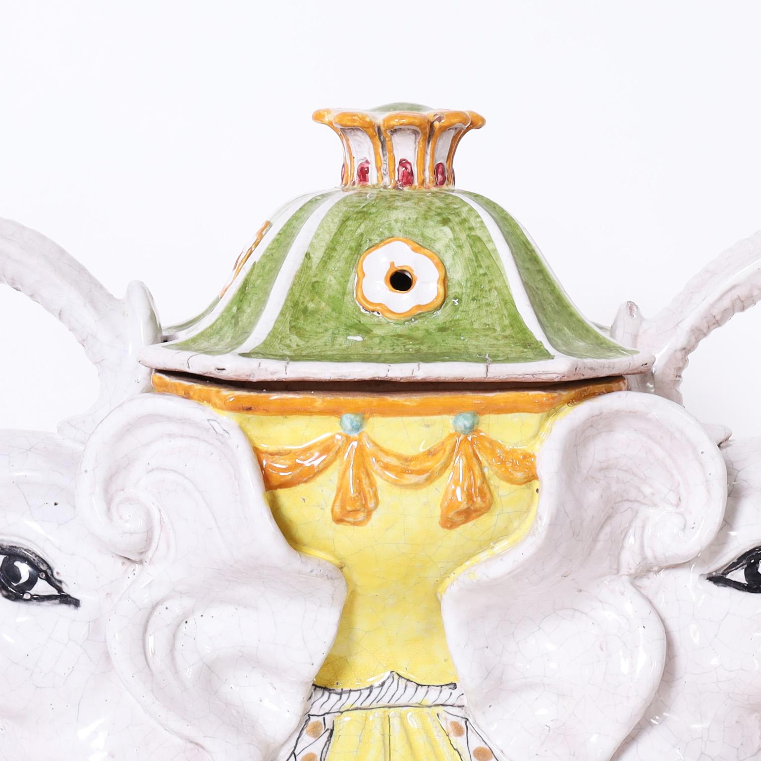 Glazed Terra Cotta Elephant Stand For Sale 1