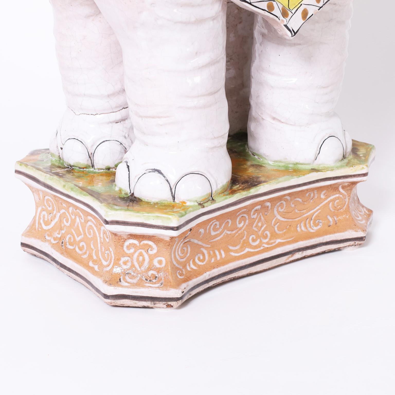 Glazed Terra Cotta Elephant Stand For Sale 3
