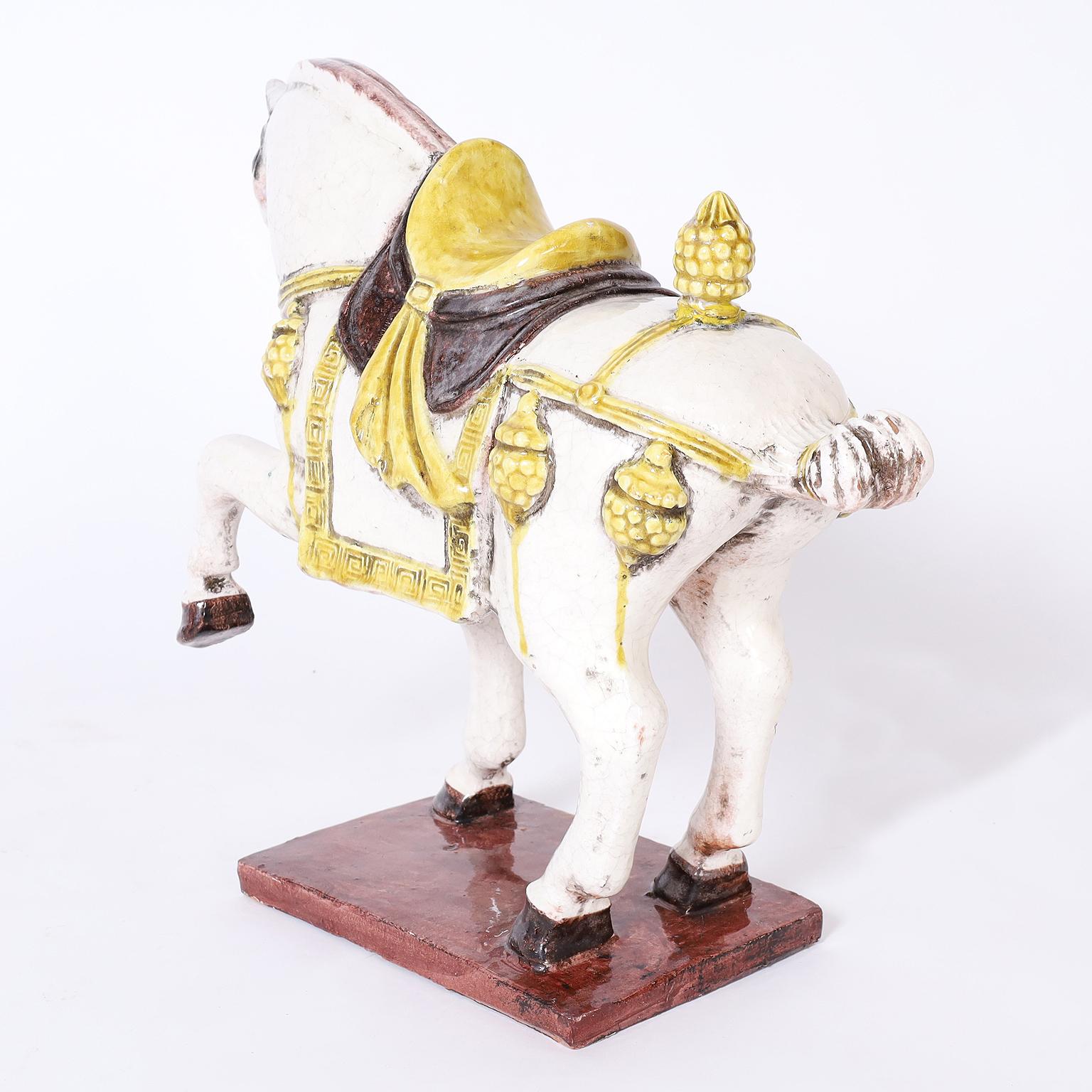 Glazed Terra Cotta Prancing Horse Sculpture For Sale 2