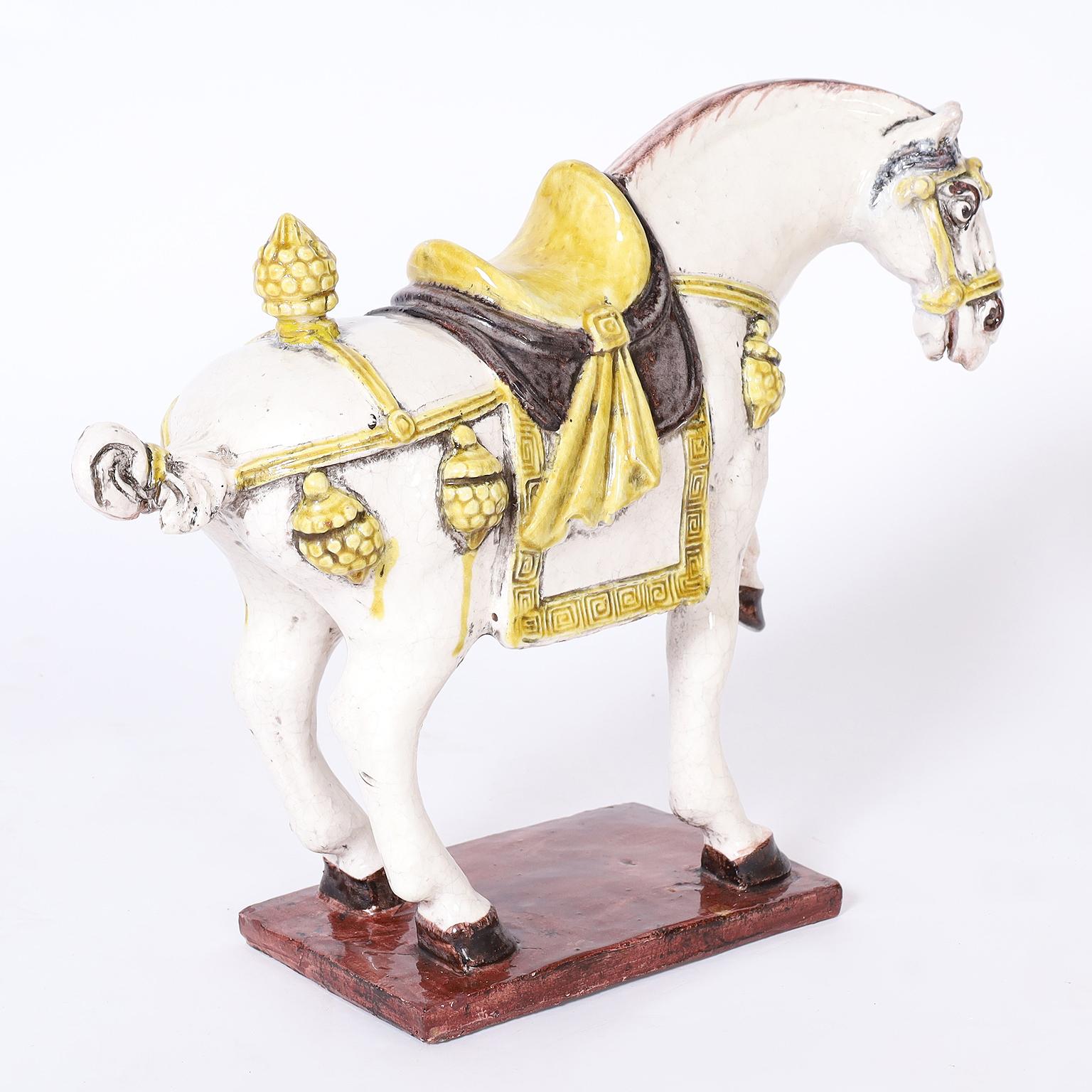 Glazed Terra Cotta Prancing Horse Sculpture For Sale 3