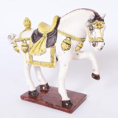 Vintage Glazed Terra Cotta Prancing Horse Sculpture