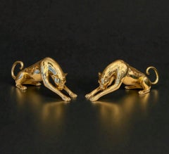 Gold Panthers Brass Sculptures Neo Art Deco Style