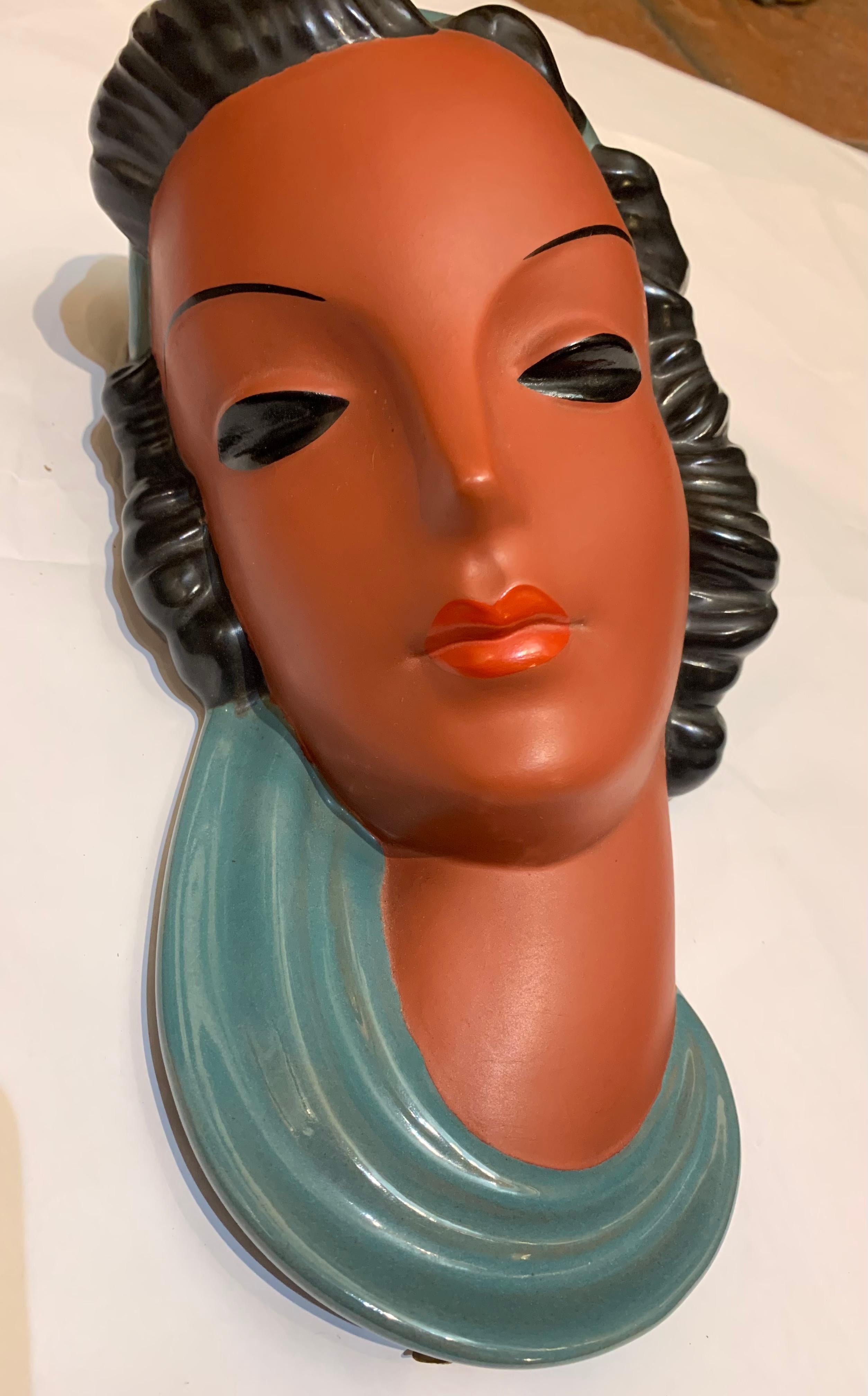 Goldscheider - Vienna, Wall Mask, 1940s-50s. For Sale 10