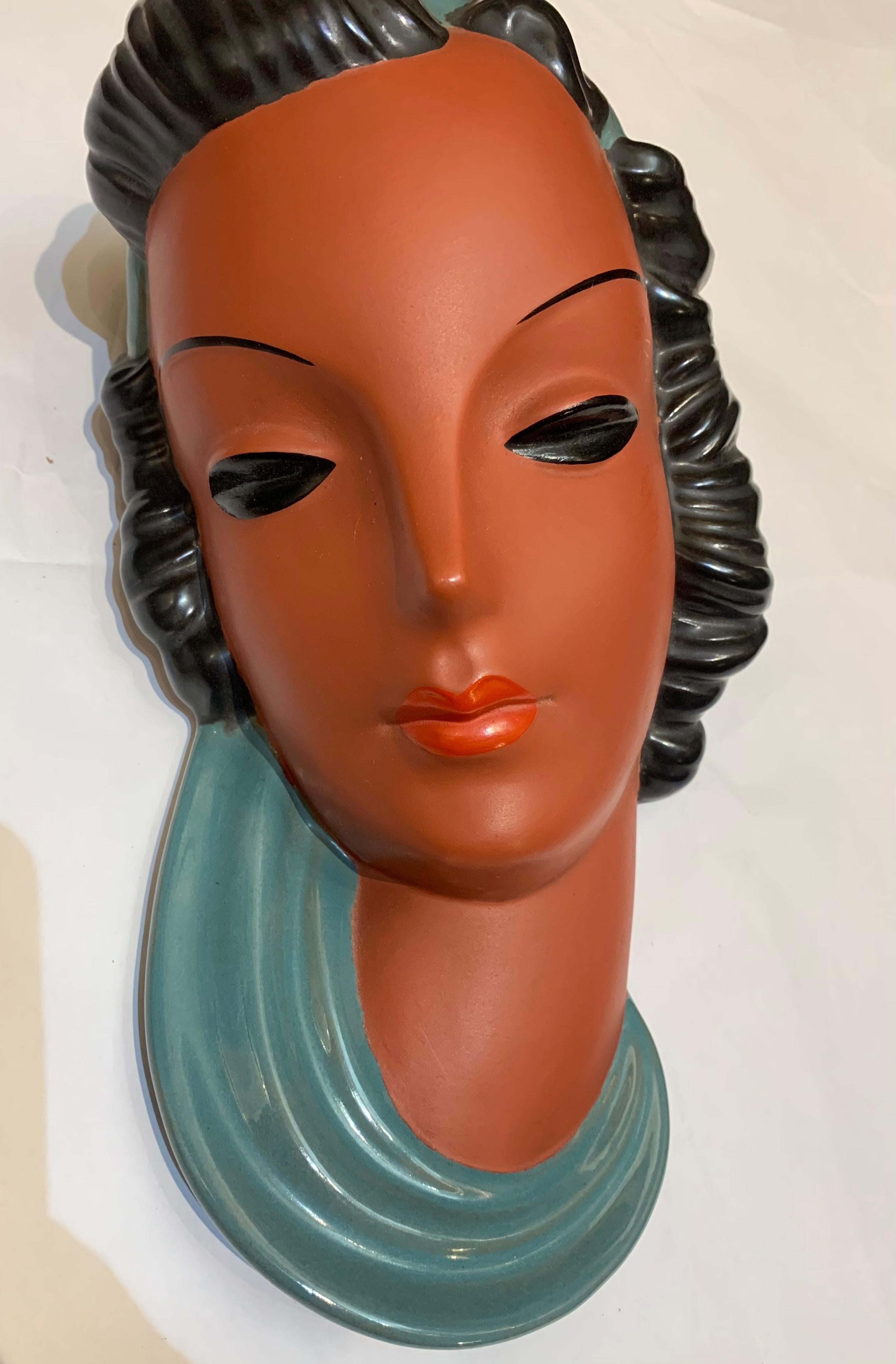 Unknown Figurative Sculpture - Goldscheider - Vienna, Wall Mask, 1940s-50s.