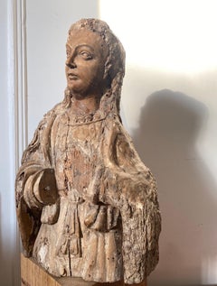 Gothic Renaissance wooden sculpture: bust of a young Saint or Angel