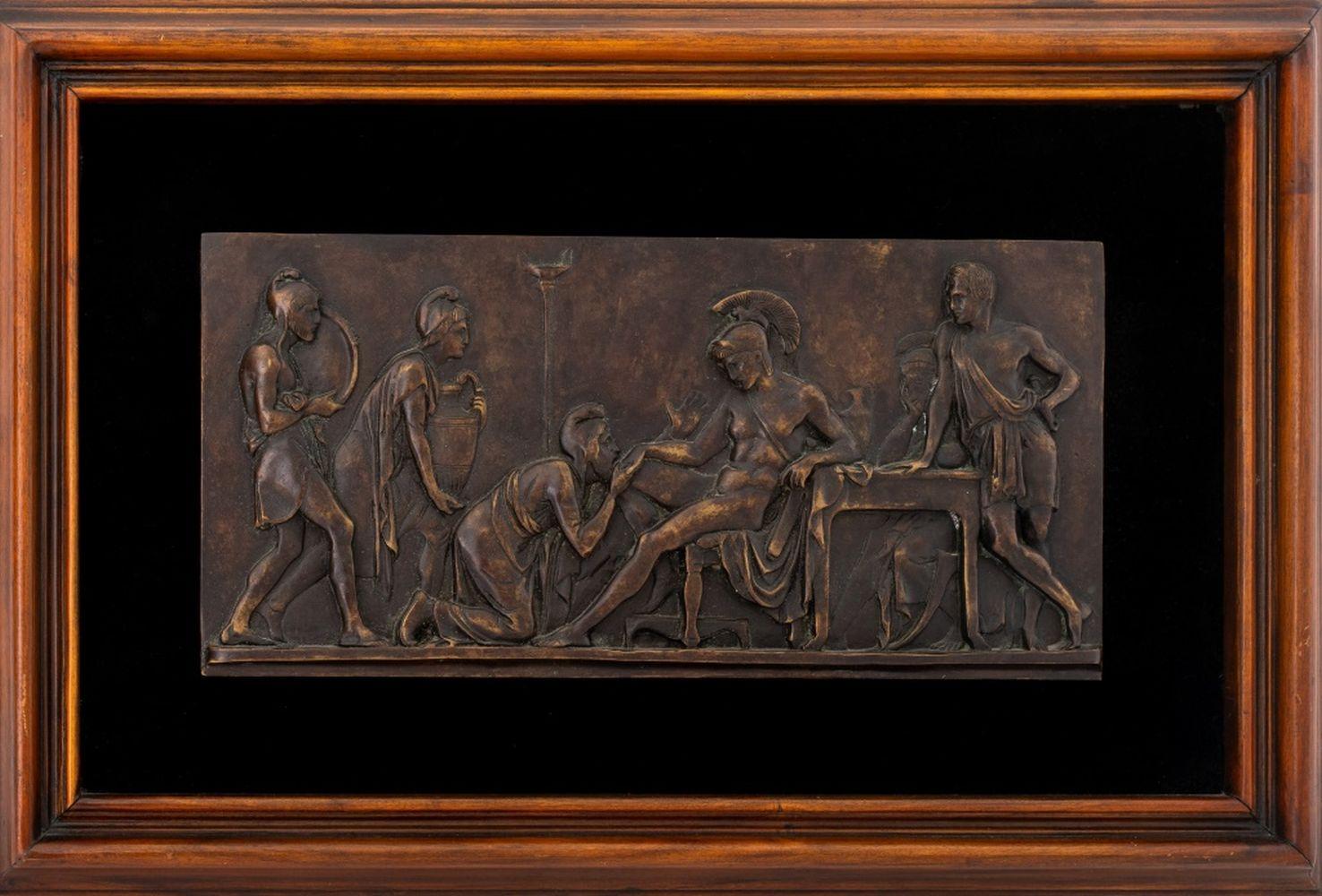 Figurative Sculpture di Unknown - Targa in bronzo con rilievo di Achille e Priamo del Grand Tour