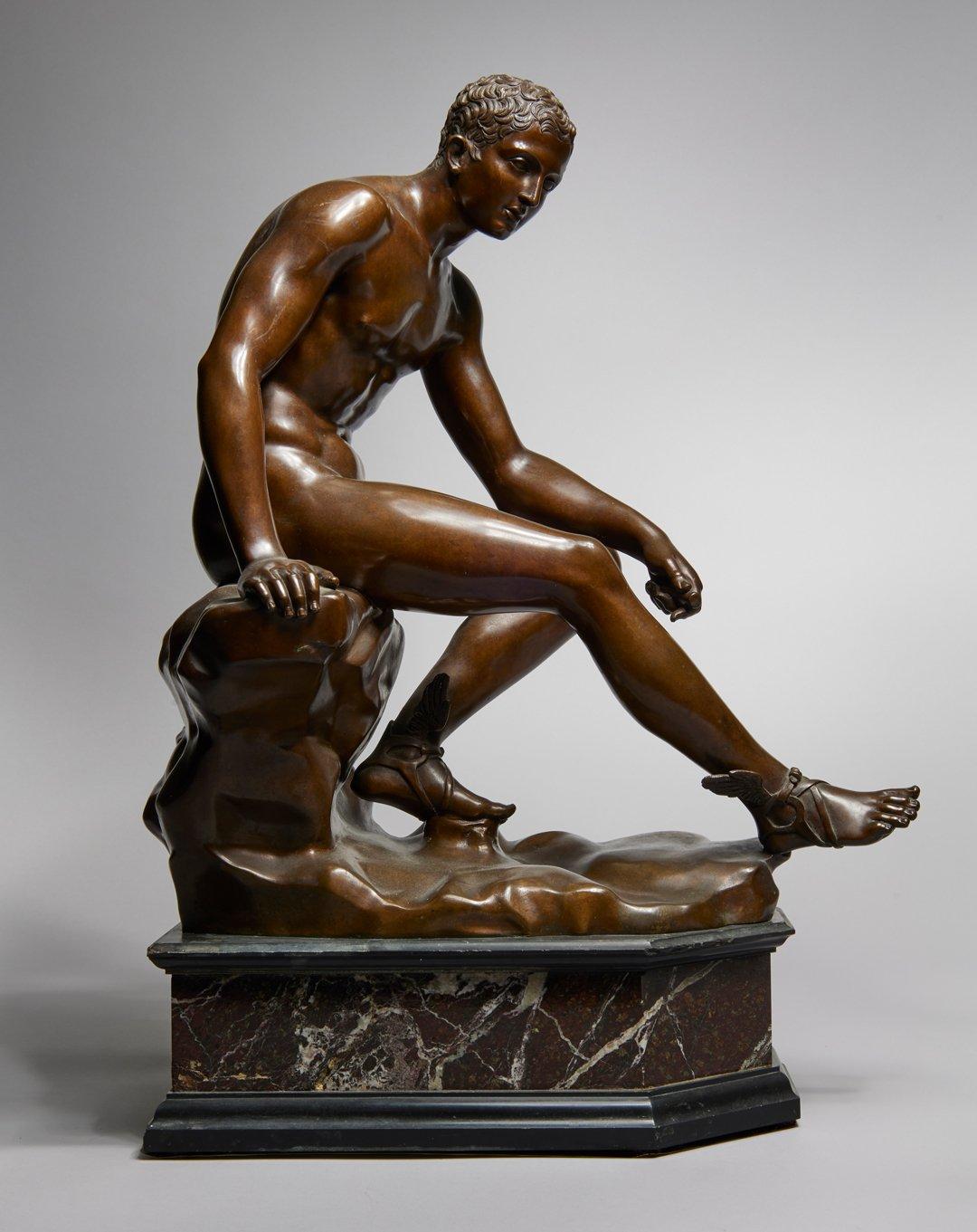 Figura in bronzo di Ermes seduto del Grand Tour, inizio del XIX secolo, dopo l'Antico