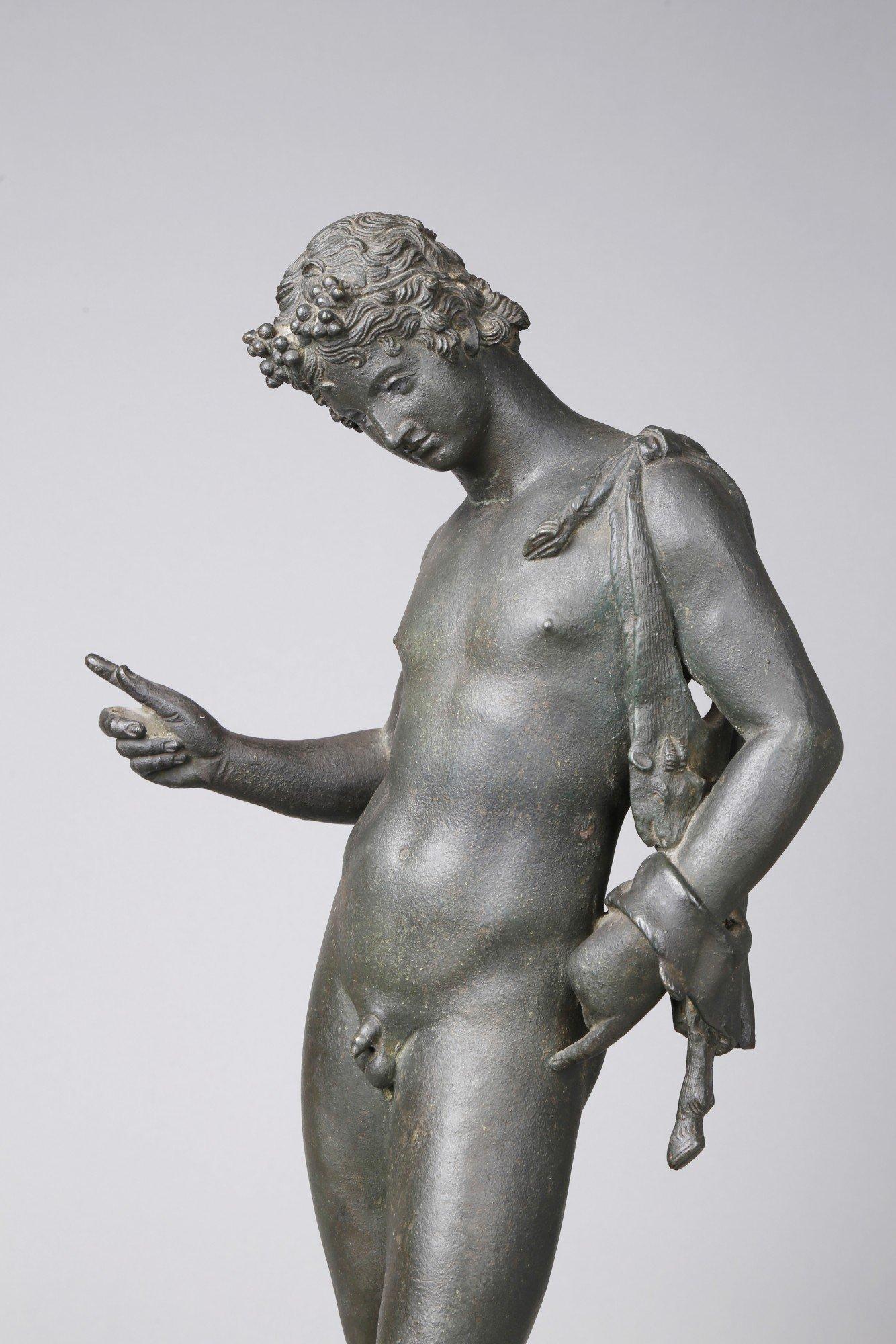 19th Century Italian School
Grand Tour Bronze Sculpture of Dionysus, 19th Century
Bronze with black-green patination
24 x 10 x 10 inches

Dionysus, in Greco-Roman religion, a nature god of fruitfulness and vegetation, especially known as a god of