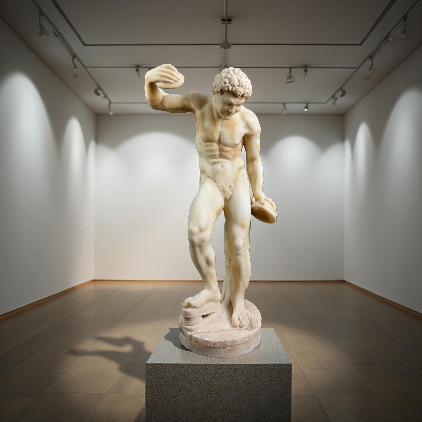 Grande Scultura in Alabastro  Satiro con Cimbali  Bottega Volterrana XIX secolo - Sculpture di Unknown