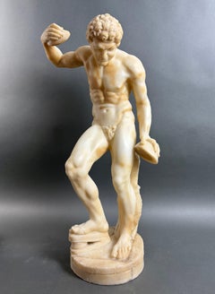 Escultura grande de alabastro  Sátiro con platillos  Taller volterráneo Siglo XIX