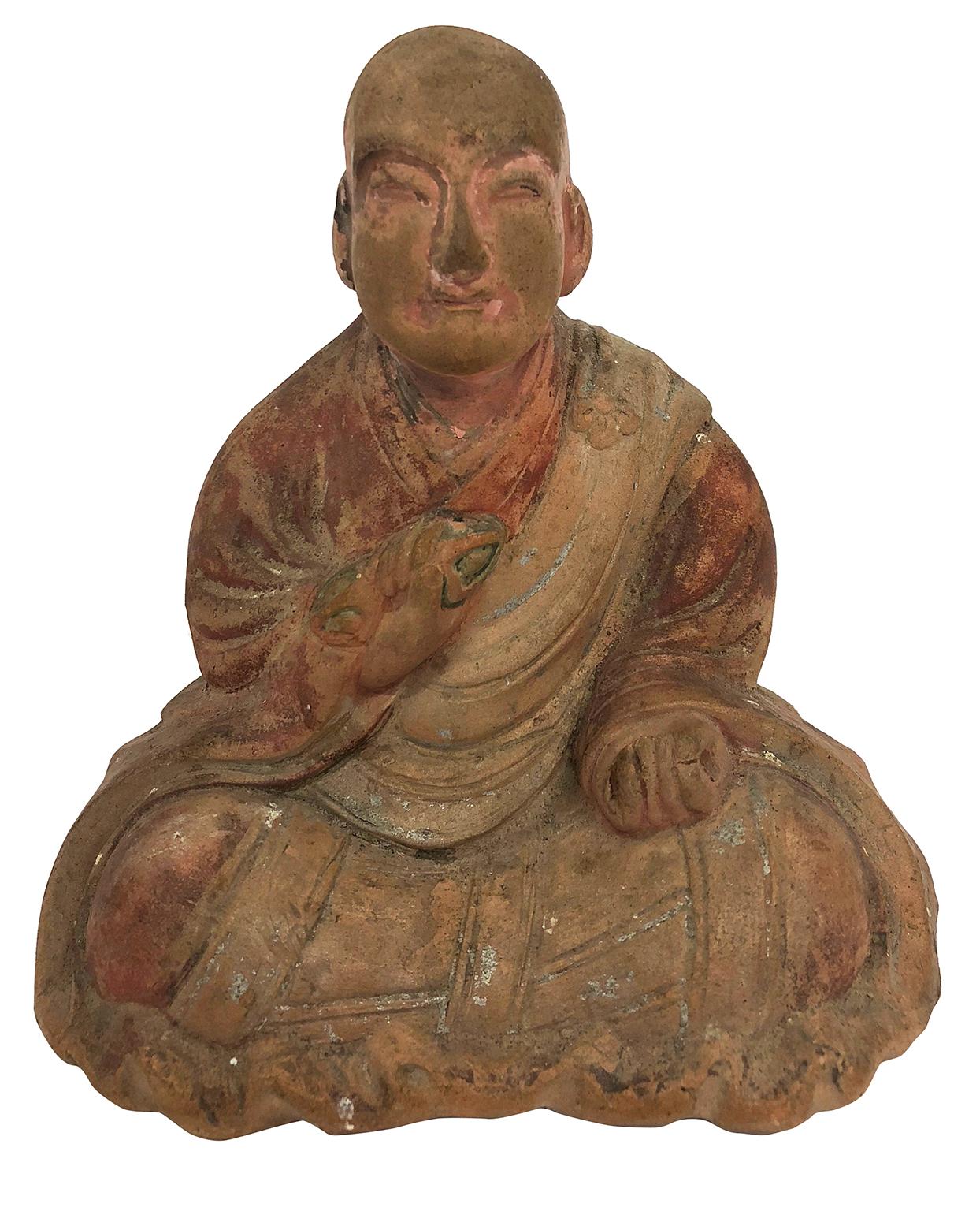 Unknown Figurative Sculpture - Great Japanese Monk Kukai - Japanese Buddhist Monk - Pottery