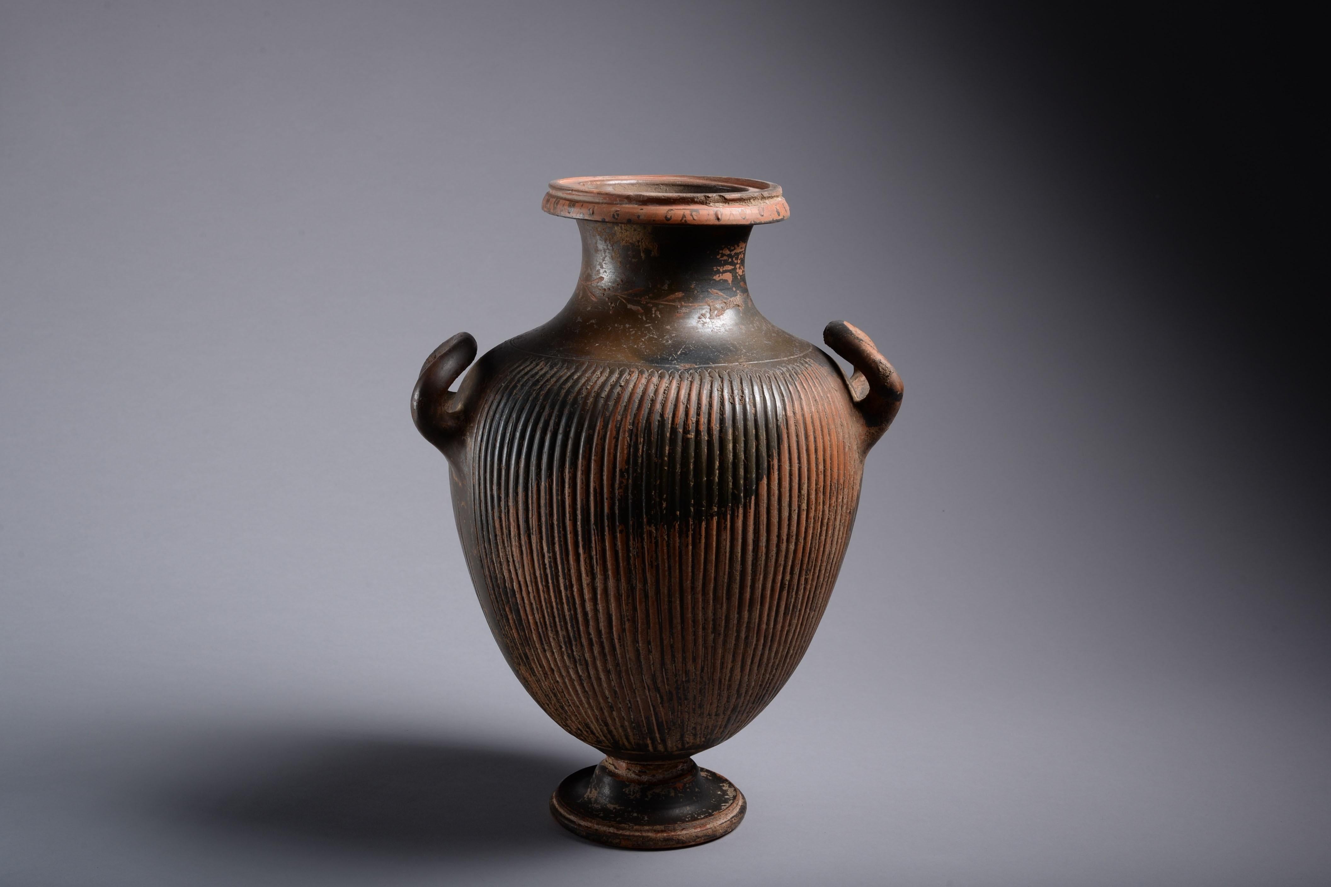 Unknown Figurative Sculpture - Greek Black Glazed Pottery Hydria