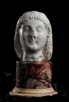 Greek White Marble Figurative Nude Sculpture Head of a Kouros Grand Tour Style