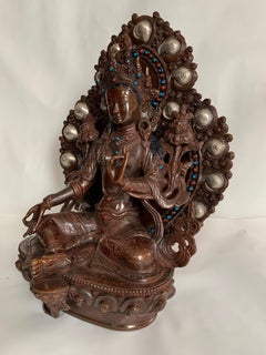 Green Tara Statue 10 Inch with Silver Handcrafted by Lost Wax Process
