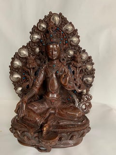 Green Tara Statue 10 Inch with Silver Handcrafted by Lost Wax Process