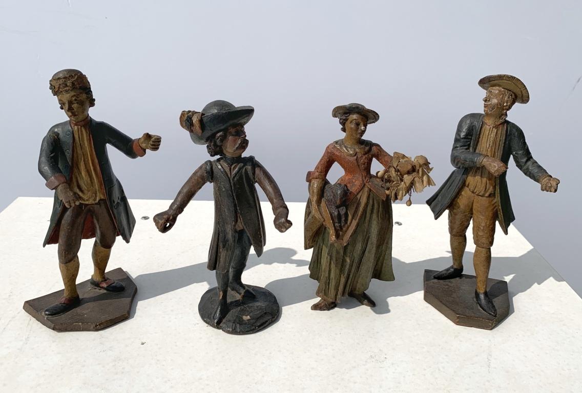 Group of four 18th century Venetian wood sculptures - Venice Painted Carved - Sculpture by Unknown