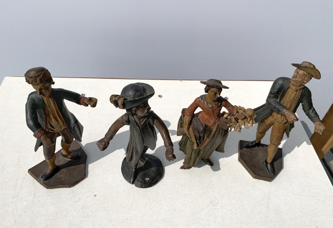 Group of four 18th century Venetian wood sculptures - Venice Painted Carved - Rococo Sculpture by Unknown