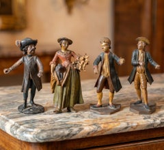 Group of four Venetian carved painted figures - 18th century folk art