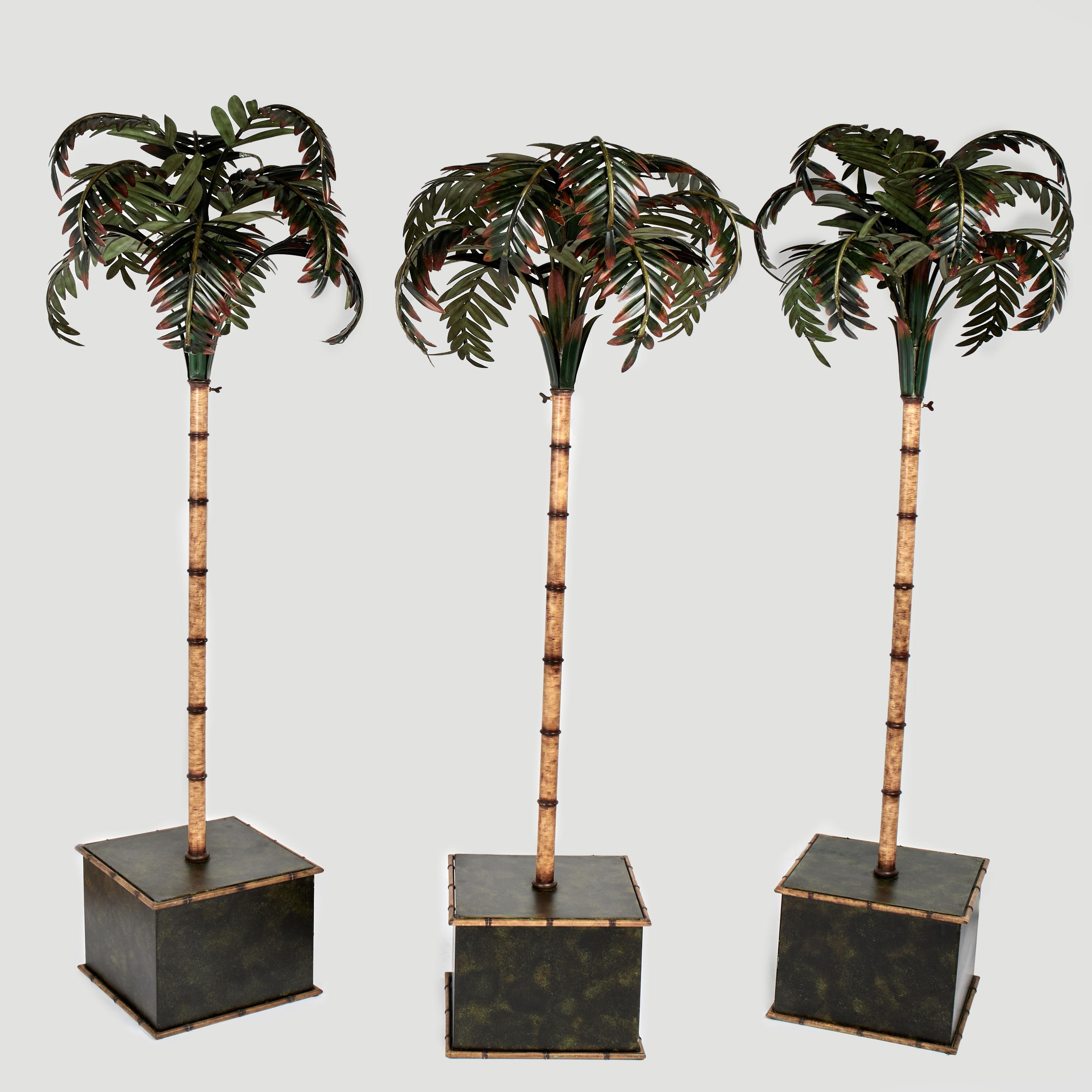 Group of Three Vintage Italian Tole Palm Tree Sculptures - Gray Figurative Sculpture by Unknown