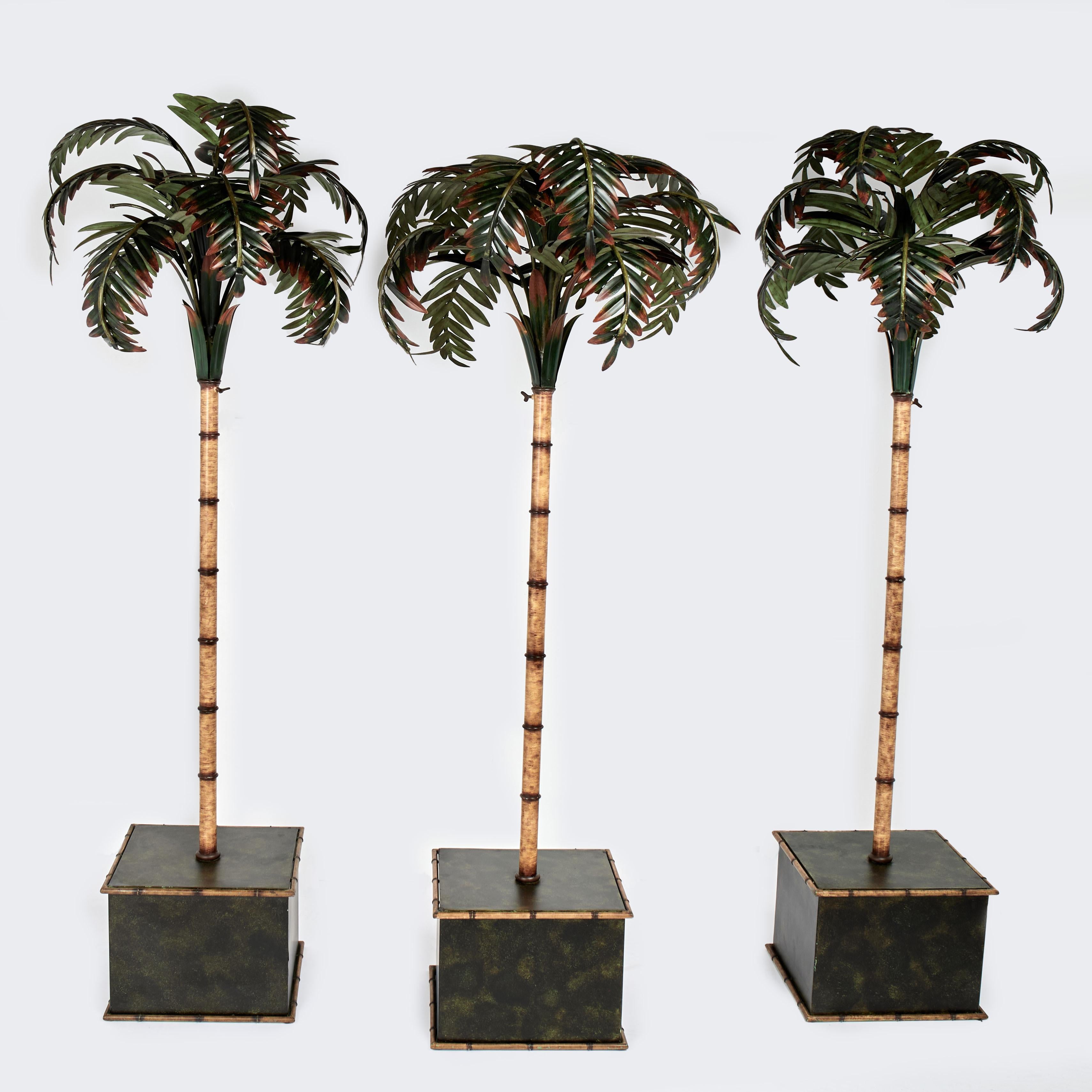 Unknown Figurative Sculpture - Group of Three Vintage Italian Tole Palm Tree Sculptures