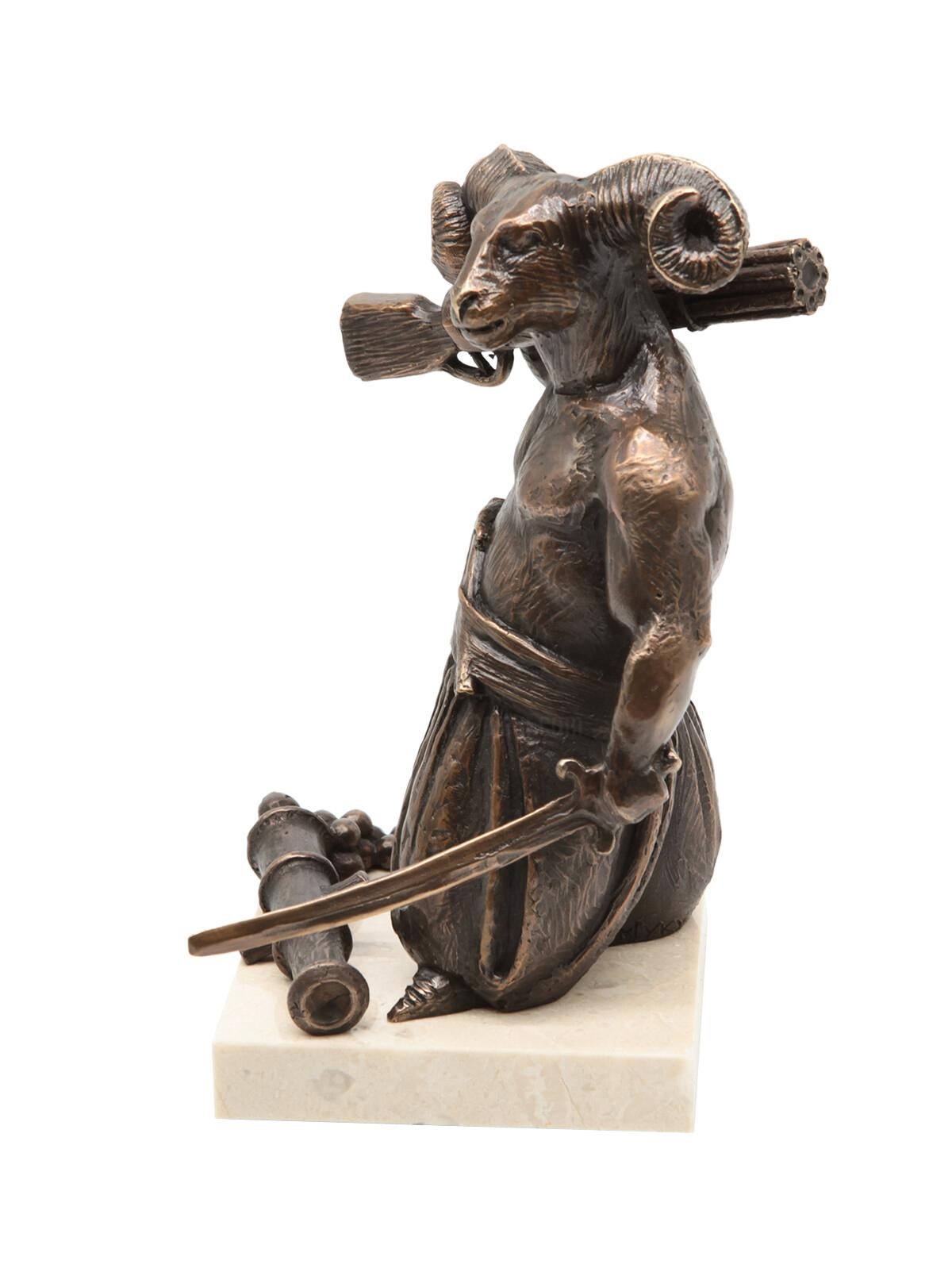Guardian of Time, Bronze Sculpture by Volodymyr Mykytenko, 2015 - Gold Figurative Sculpture by Volodymyr MYKYTENKO