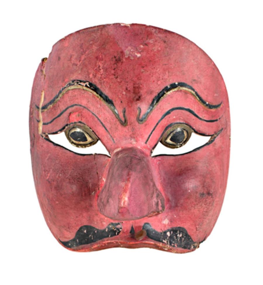Unknown Figurative Sculpture - Half-Mask, Round eyes, big nose "pistachio red", 19th Century