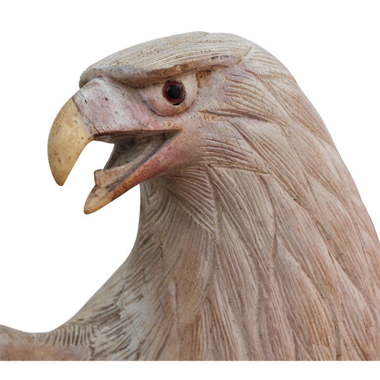 Unknown Hand Carved Naturalistic Wooden White Eagle Statue / Wildlife