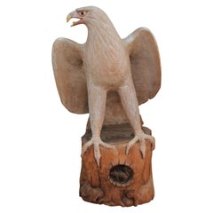 Hand Carved Naturalistic Wooden White Eagle Statue / Wildlife Sculpture