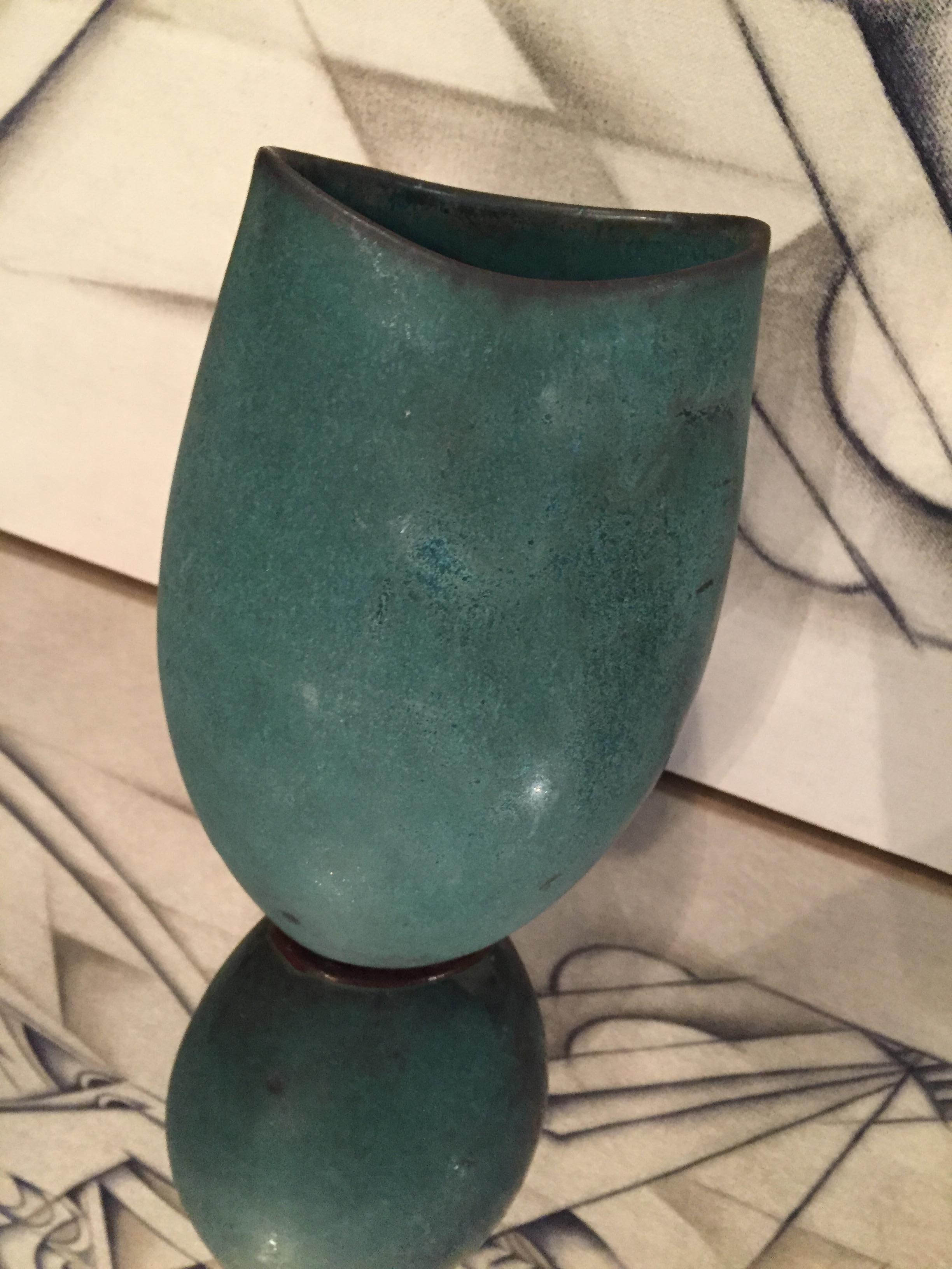 Handmade Vase Turquoise Glaze  - Sculpture by Unknown