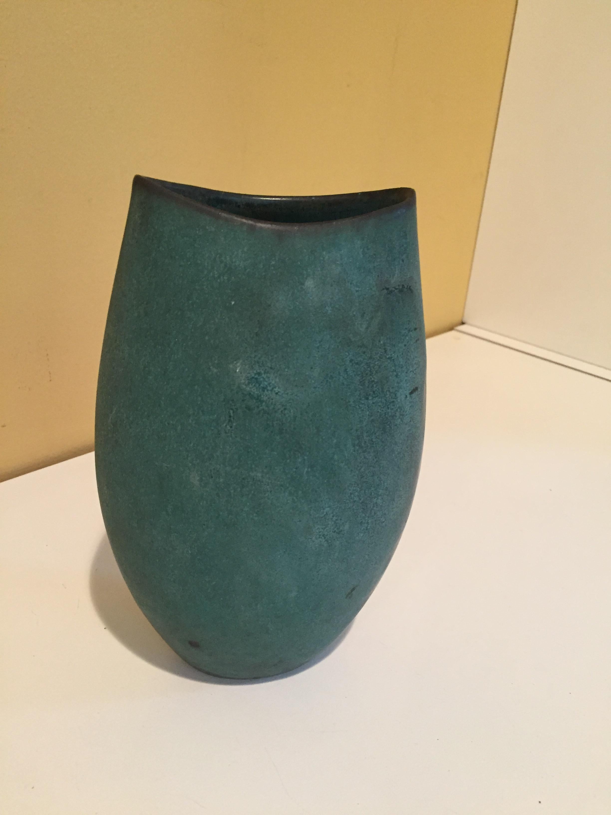 Handmade Vase Turquoise Glaze  - Brown Abstract Sculpture by Unknown